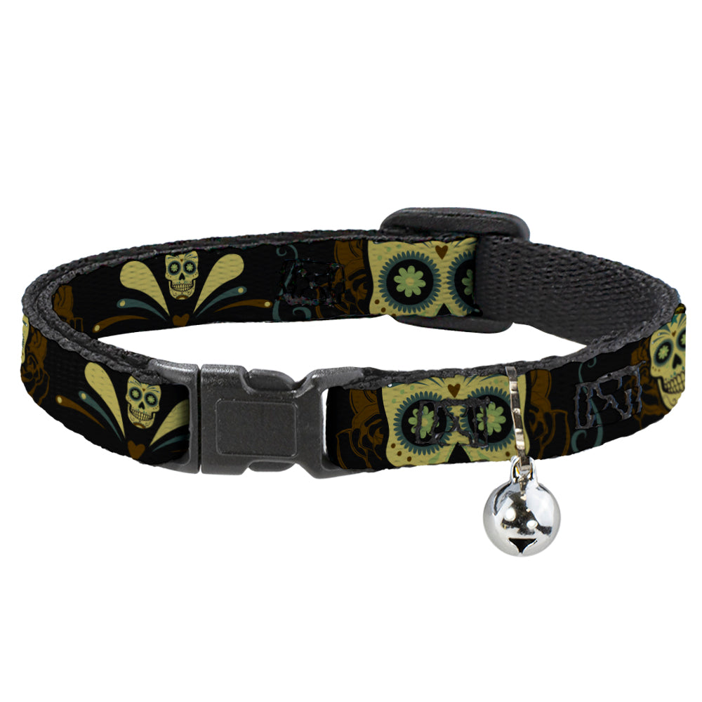Cat Collar Breakaway - Sugar Skulls Black Olive Burgundy Breakaway Cat Collars Buckle-Down   