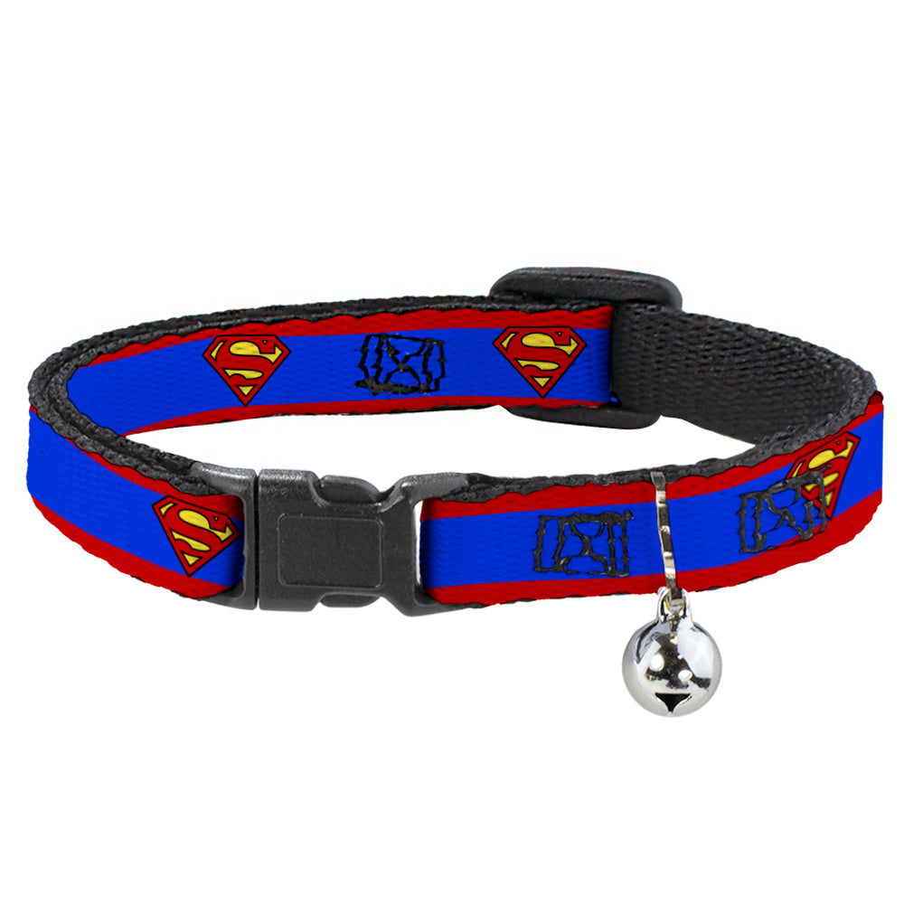 Cat Collar Breakaway - Superman Shield Stripe Red Blue Breakaway Cat Collars DC Comics   