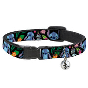 Cat Collar Breakaway - OHANA MEANS FAMILY Stitch & Scrump Poses Tropical Flora Black White Multi Color Breakaway Cat Collars Disney   