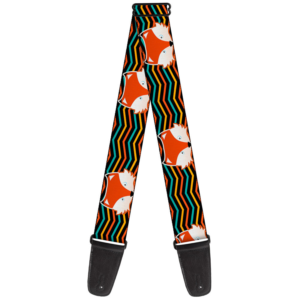 Guitar Strap - Fox Face Stripes Black Multi Color Guitar Straps Buckle-Down   