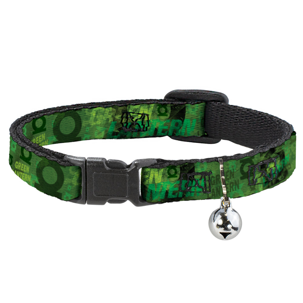 Cat Collar Breakaway - GREEN LANTERN Logo Collage Weathered Greens Breakaway Cat Collars DC Comics   