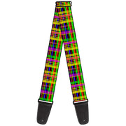 Guitar Strap - Plaid Black Multi Neon Guitar Straps Buckle-Down   