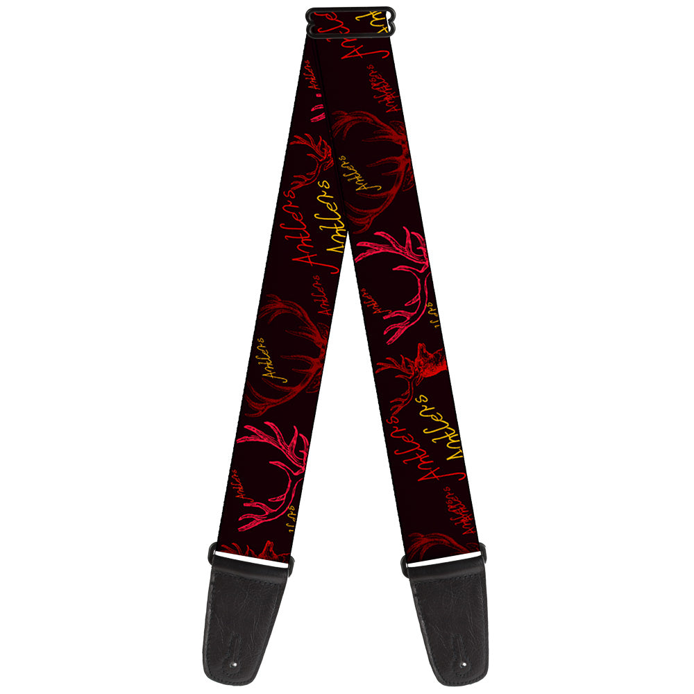 Guitar Strap - Antlers Black Burgundy Gold Guitar Straps Buckle-Down   