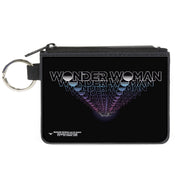 Canvas Zipper Wallet - MINI X-SMALL - WONDER WOMAN 1984 Text Infinity Repeat Black White Blues Pinks Canvas Zipper Wallets DC Comics   
