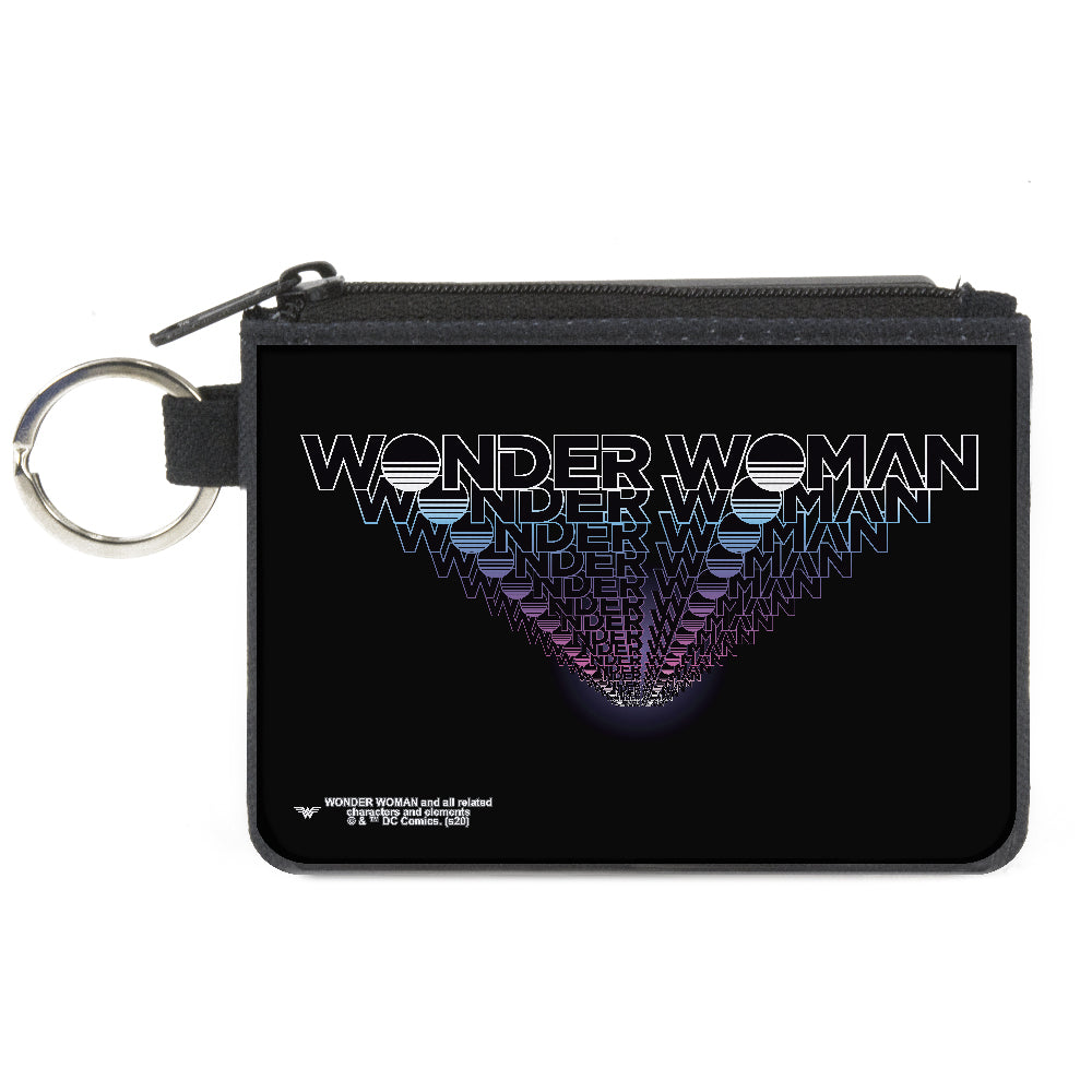 Canvas Zipper Wallet - MINI X-SMALL - WONDER WOMAN 1984 Text Infinity Repeat Black White Blues Pinks Canvas Zipper Wallets DC Comics   