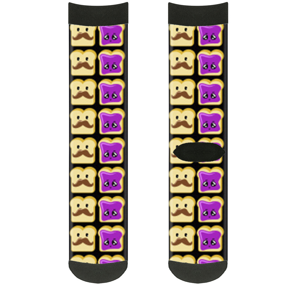 Sock Pair - Polyester - Peanut Butter w Mustache & Jelly - CREW Socks Buckle-Down   