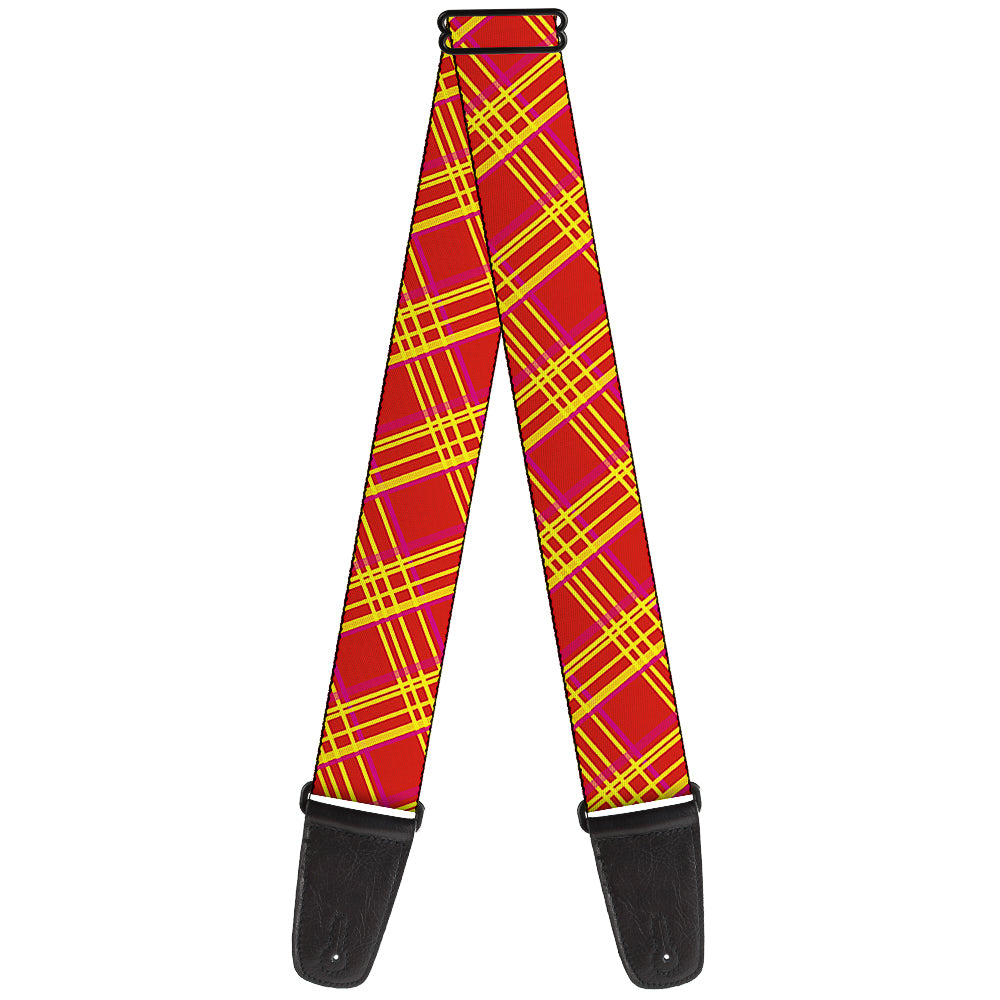 Guitar Strap - Plaid X4 Fluorescent Oranges Pinks Yellow Guitar Straps Buckle-Down   