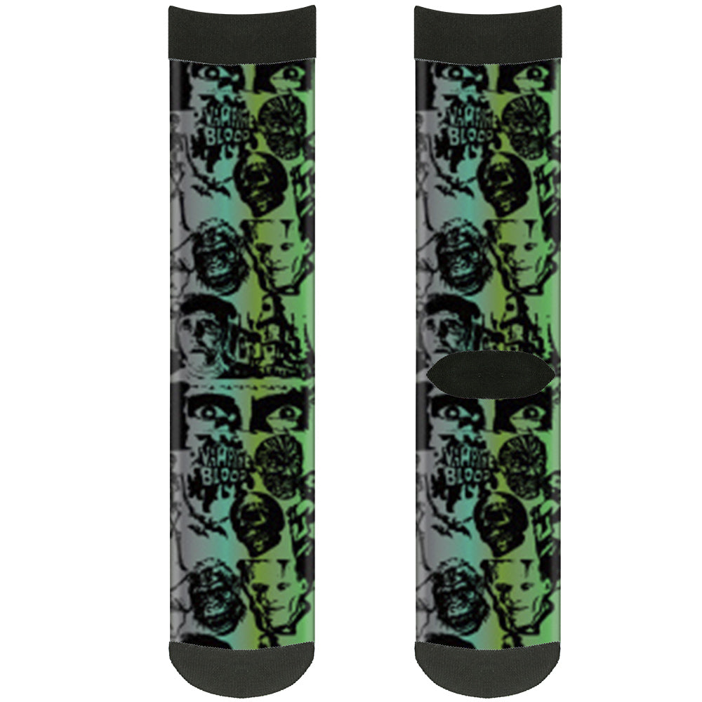 Sock Pair - Polyester - Retro Monster Aqua Black - CREW Socks Buckle-Down   