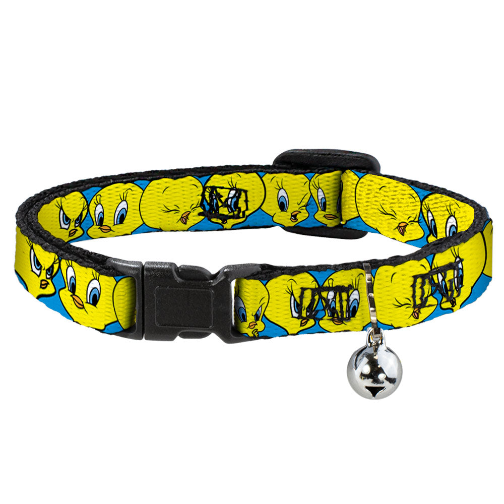 Cat Collar Breakaway - Tweety Bird CLOSE-UP Expressions Baby Blue Breakaway Cat Collars Looney Tunes   