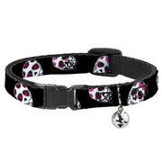 Cat Collar Breakaway - Sugar Skulls Scattered Black White Fuchsia Breakaway Cat Collars Buckle-Down   