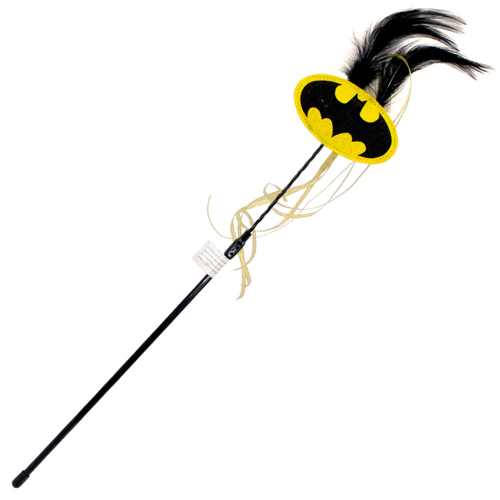 Cat Toy Wand - Batman Bat Signal Logo with Feather and Ribbons Cat Toys DC Comics   