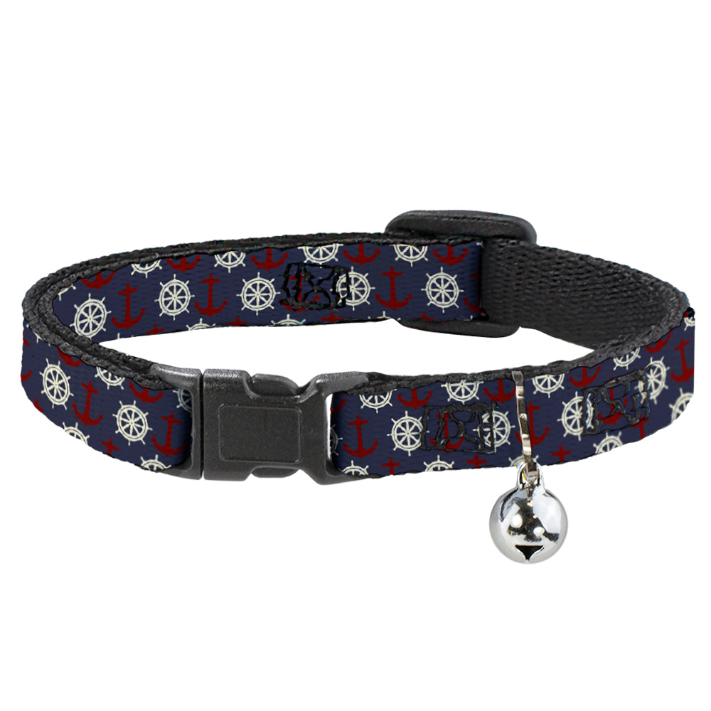Cat Collar Breakaway - Anchor3 Helm Monogram Navy Red Cream Breakaway Cat Collars Buckle-Down   