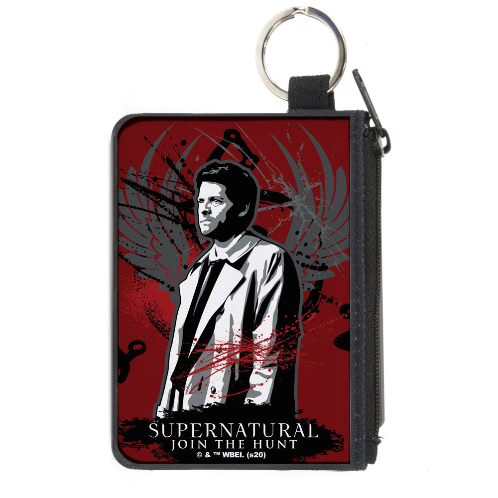 Canvas Zipper Wallet - MINI X-SMALL - Supernatural Castiel Angel Wings Pose Reds Grays Black Canvas Zipper Wallets Supernatural   