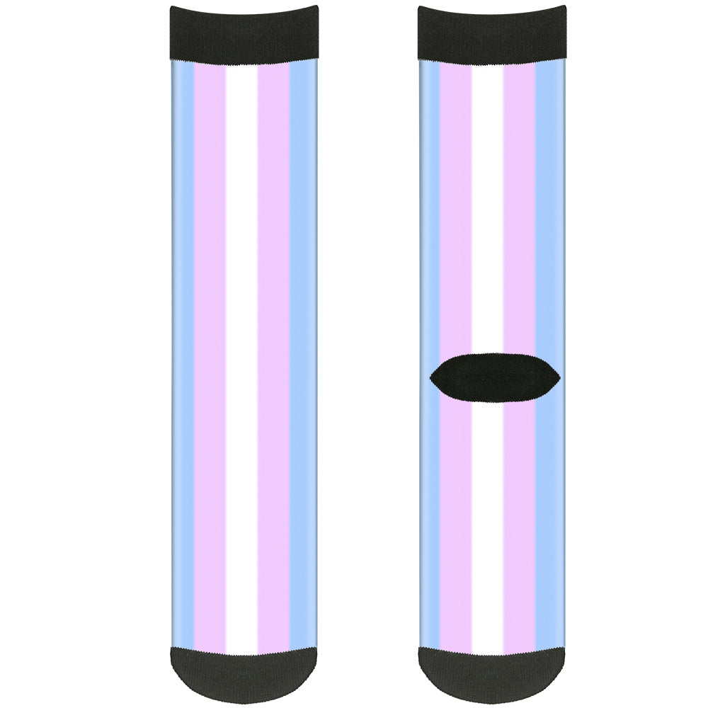 Sock Pair - Polyester - Flag Transgender Baby Blue Baby Pink White - CREW Socks Buckle-Down   