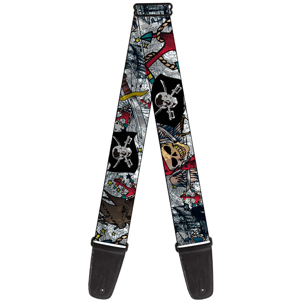 Guitar Strap - Dead Men Tell No Tales CLOSE-UP White Guitar Straps Buckle-Down   