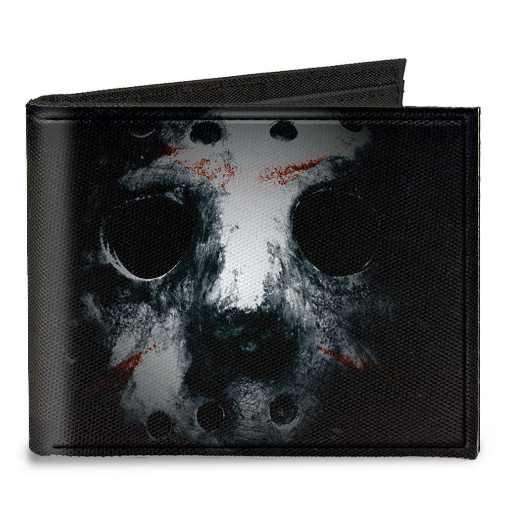 Canvas Bi-Fold Wallet - Jason Mask3 CLOSE-UP + FRIDAY THE 13th Black Grays Red Canvas Bi-Fold Wallets Friday the 13th Default Title