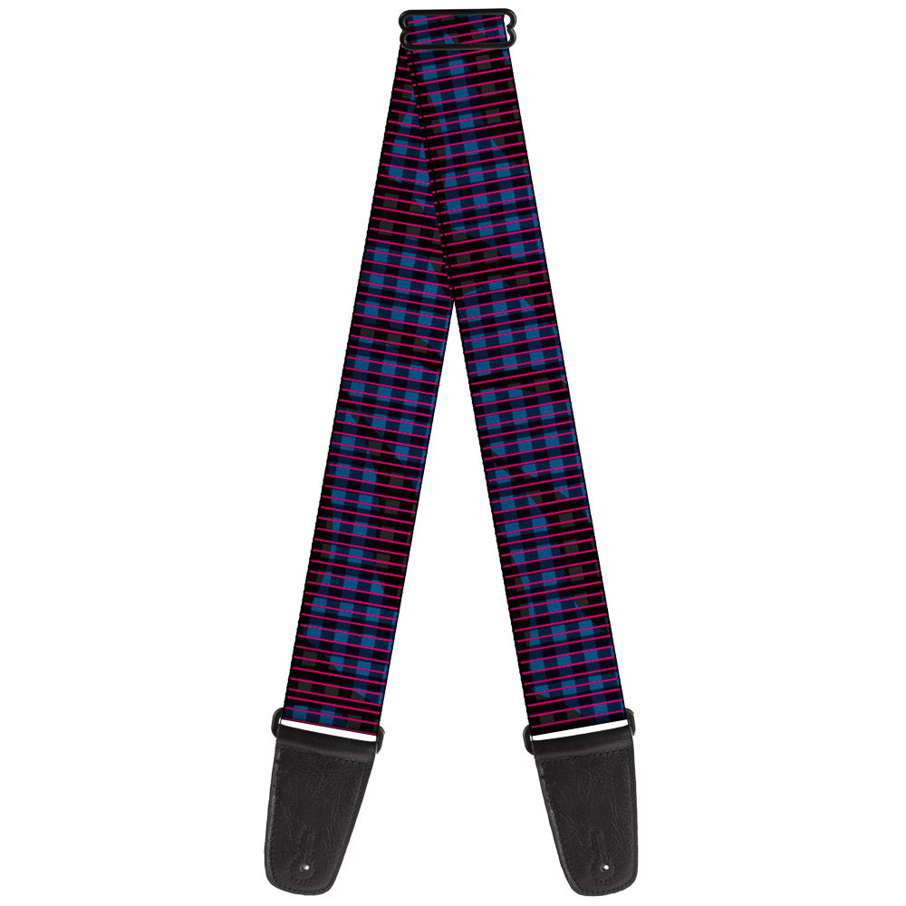 Guitar Strap - Buffalo Plaid Abstract White Black Turquoise Guitar Straps Buckle-Down   