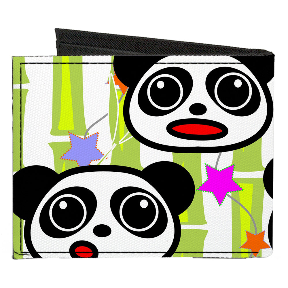 Canvas Bi-Fold Wallet - Panda Bear Cartoon Bamboo White Greens Multi Color Canvas Bi-Fold Wallets Buckle-Down   