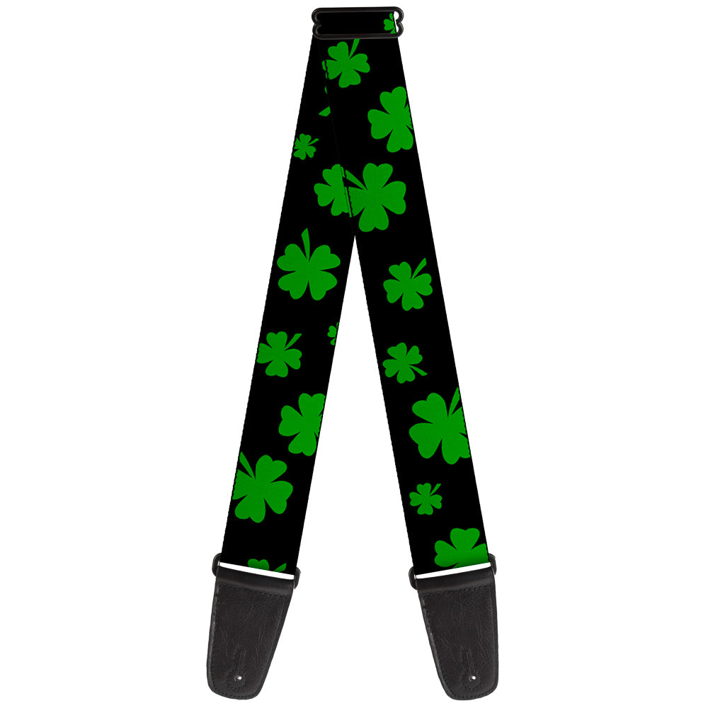 Guitar Strap - St Pat's Clovers Scattered2 Black Green Guitar Straps Buckle-Down   