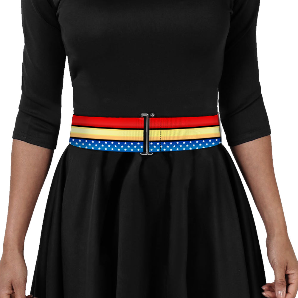Cinch Waist Belt - Wonder Woman Stripe Stars Red Gold Blue White Womens Cinch Waist Belts DC Comics   
