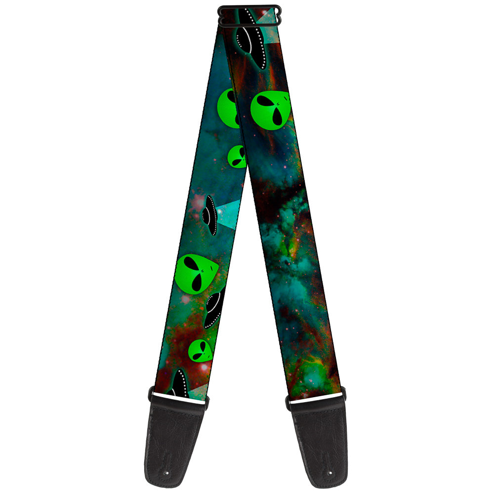 Guitar Strap - Aliens & UFO's Galaxy Green Black White Guitar Straps Buckle-Down   