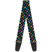 Guitar Strap - Musical Checkers Black Neon Guitar Straps Buckle-Down   