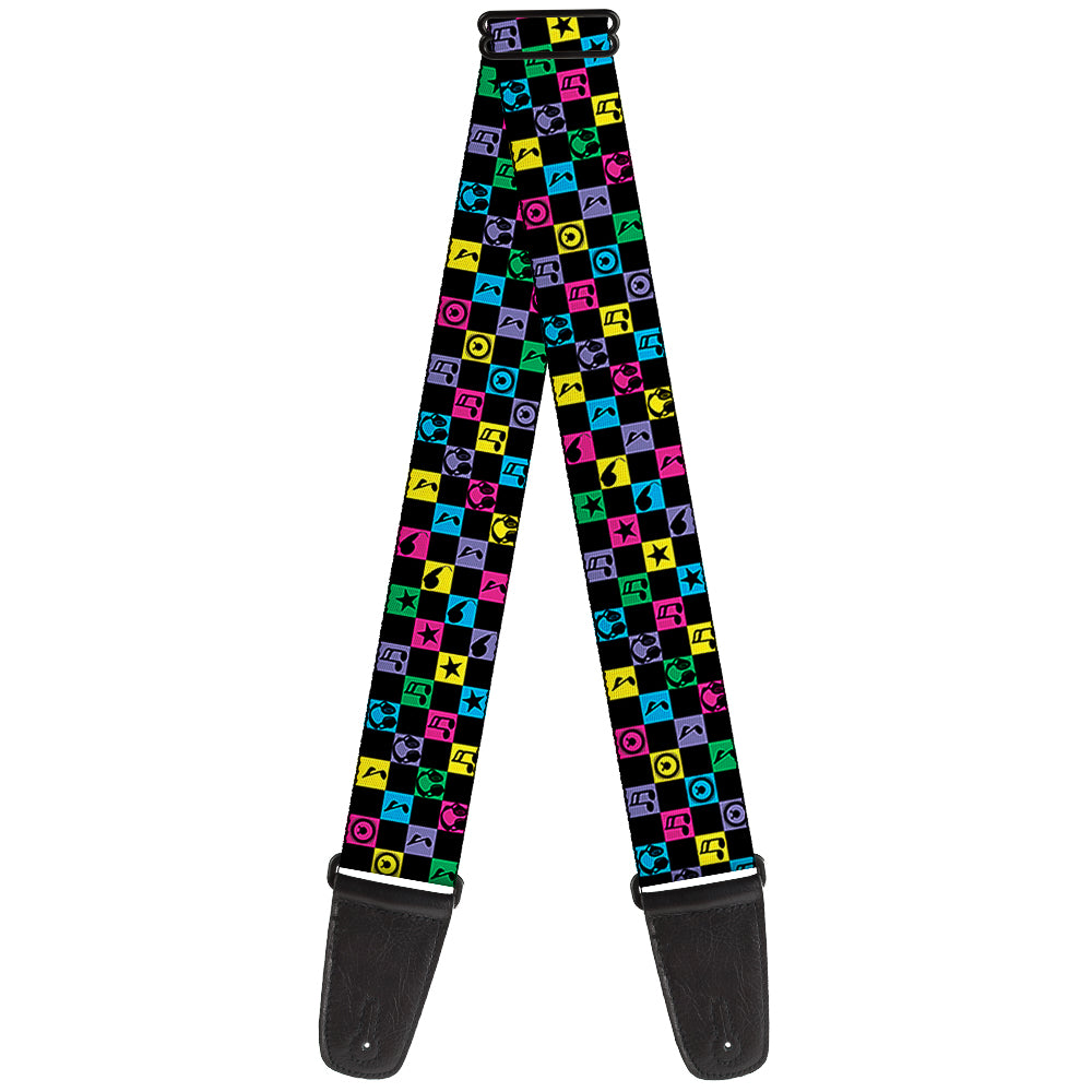 Guitar Strap - Musical Checkers Black Neon Guitar Straps Buckle-Down   