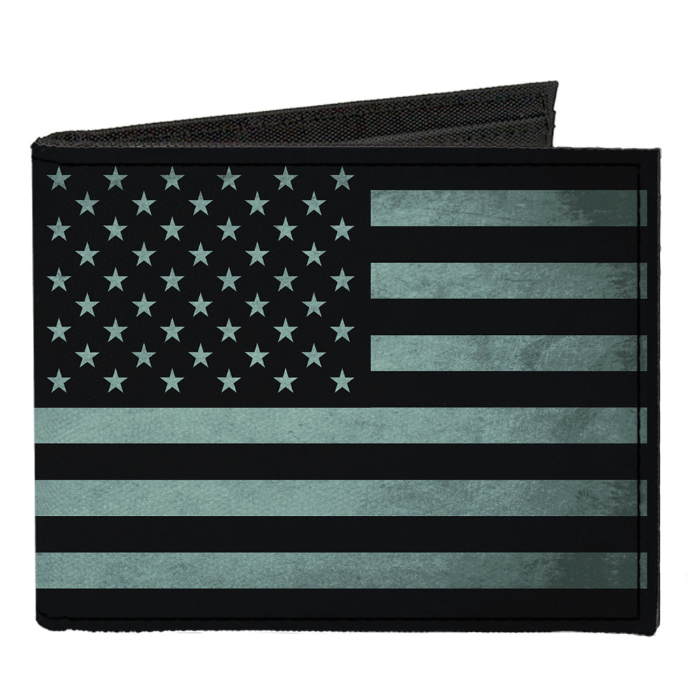 Canvas Bi-Fold Wallet - Americana Stars & Stripes Weathered Black Gray Canvas Bi-Fold Wallets Buckle-Down   