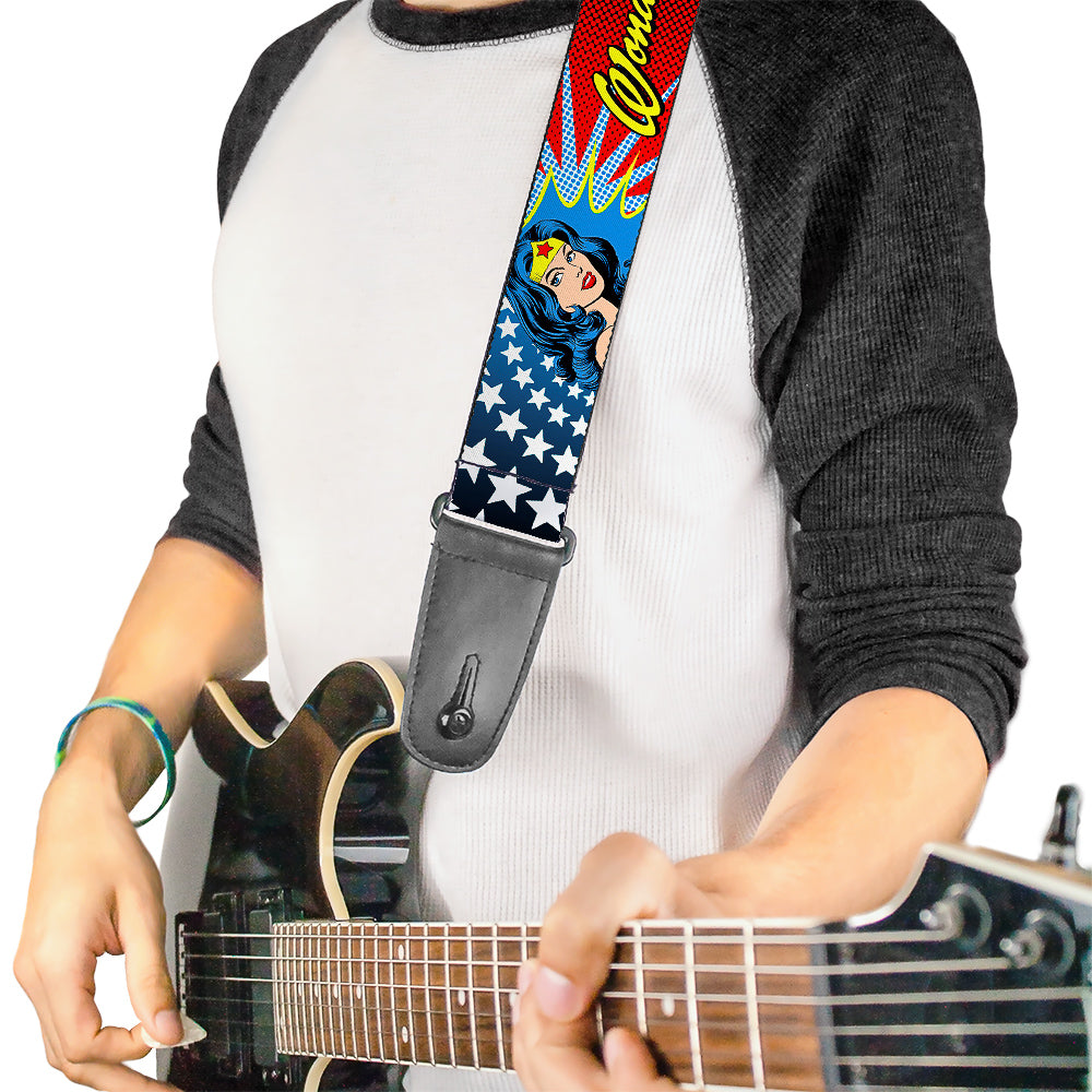 Guitar Strap - Wonder Woman Face w Stars Guitar Straps DC Comics   