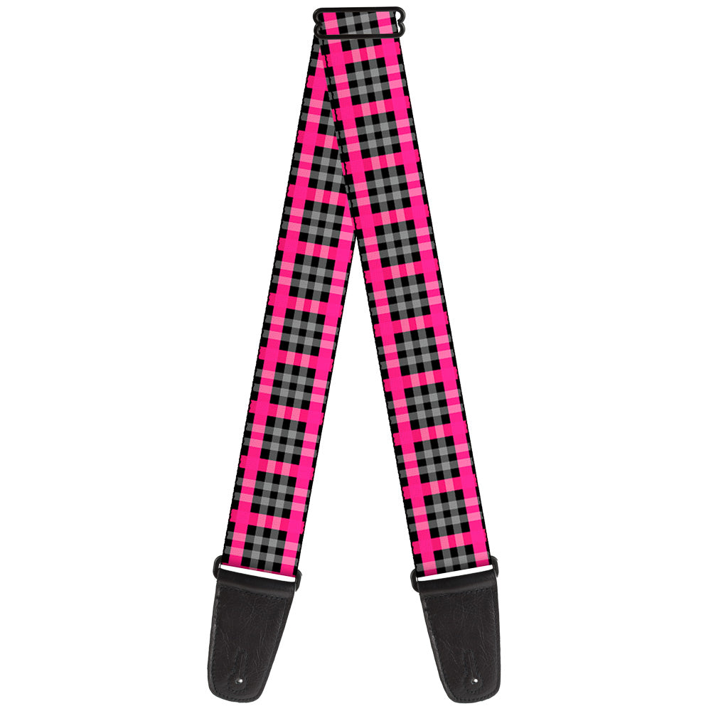 Guitar Strap - Plaid Black Gray Fuchsia Guitar Straps Buckle-Down   