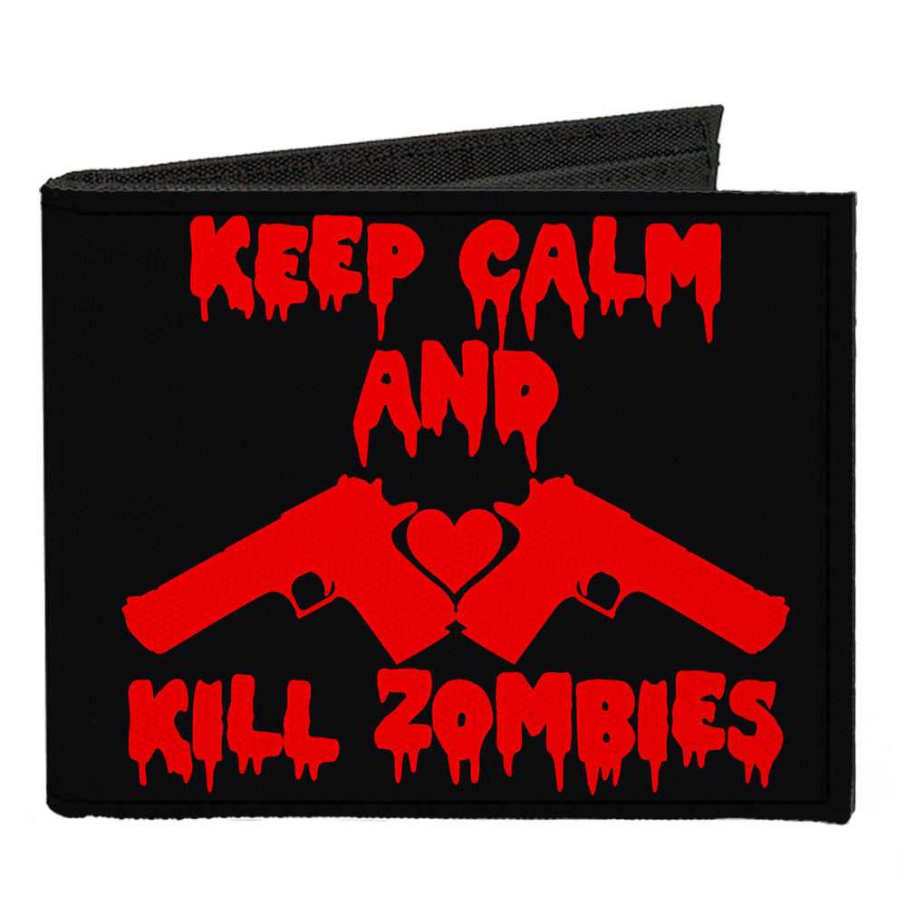 Canvas Bi-Fold Wallet - KEEP CALM AND KILL ZOMBIES Guns Heart Black Red Canvas Bi-Fold Wallets Buckle-Down   