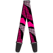 Guitar Strap - Buffalo Plaid Abstract White Black Fuchsia Guitar Straps Buckle-Down   