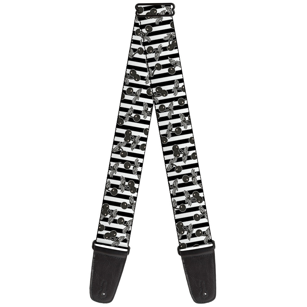 Guitar Strap - Cherries Scattered Vertical Stripe White Black Grays Guitar Straps Buckle-Down   
