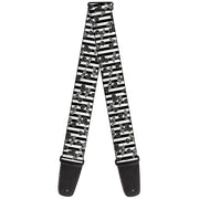Guitar Strap - Cherries Scattered Vertical Stripe White Black Grays Guitar Straps Buckle-Down   