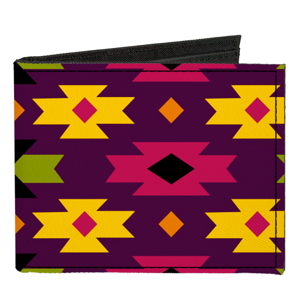 Canvas Bi-Fold Wallet - Mini Navajo Purple Yellow Pink Green Canvas Bi-Fold Wallets Buckle-Down   