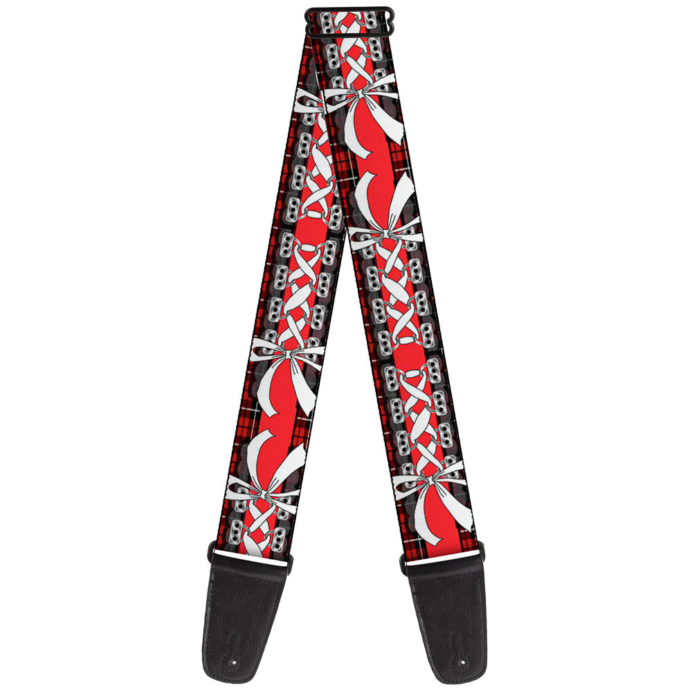 Guitar Strap - Corset Lace Up w Bow Red Plaid Red Guitar Straps Buckle-Down   