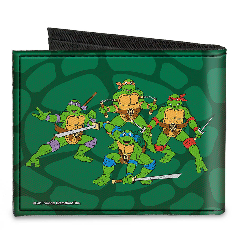 Canvas Bi-Fold Wallet - Classic TMNT Group Faces + Pose Turtle Shell Black Green Canvas Bi-Fold Wallets Teenage Mutant Ninja Turtles