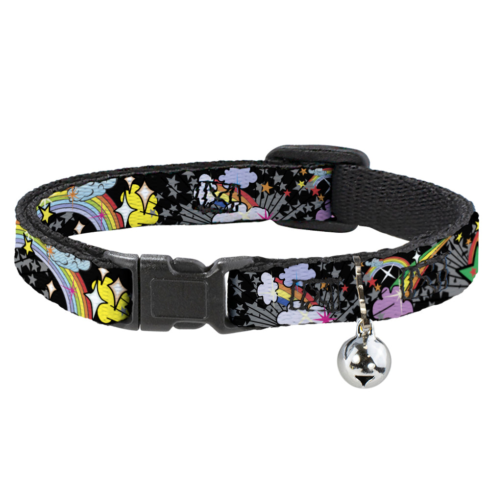 Cat Collar Breakaway - Rainbow Cloud Stars Black Breakaway Cat Collars Buckle-Down   