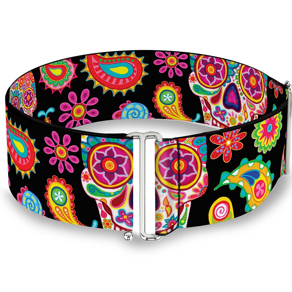 Cinch Waist Belt - Bobo Sugar Skull Paisley Black Multi Color Womens Cinch Waist Belts Thaneeya McArdle   