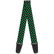 Guitar Strap - Mini Checker Black Gray 3 Green Guitar Straps Buckle-Down   