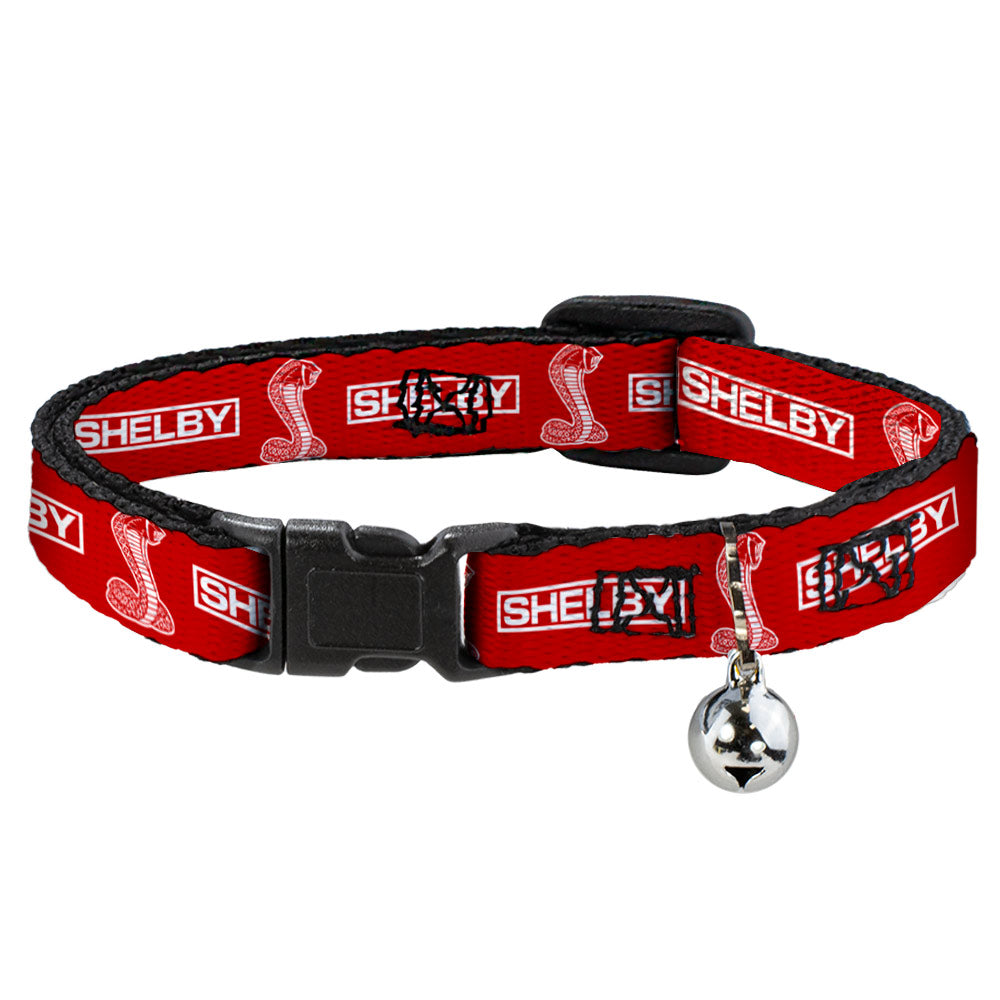 Cat Collar Breakaway with Bell - SHELBY Box Logo and Super Snake Cobra Red White - NARROW Fits 8.5-12" Breakaway Cat Collars Shelby