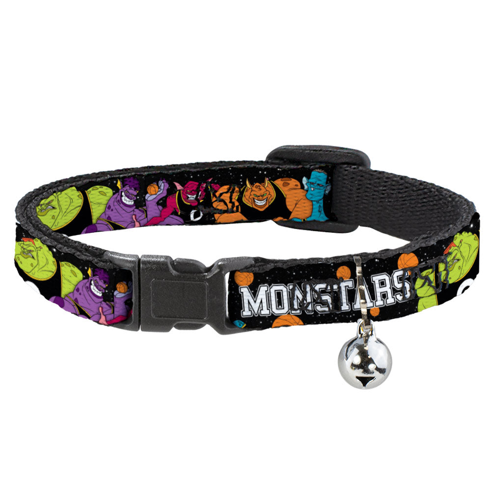 Cat Collar Breakaway with Bell - Space Jam MONSTARS 5-Player Group Pose Basketballs Galaxy Black White - NARROW Fits 8.5-12" Breakaway Cat Collars Looney Tunes   