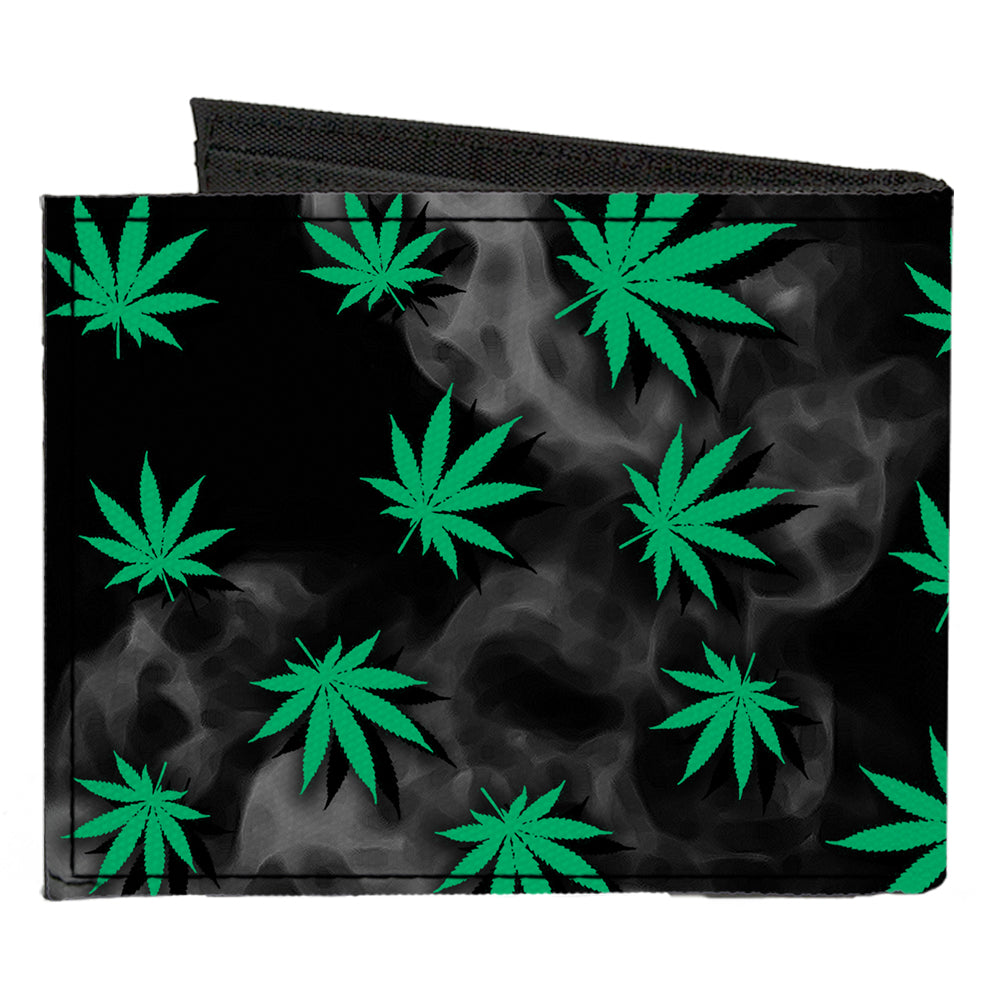 Canvas Bi-Fold Wallet - Pot Leaves Black Smoke Green Canvas Bi-Fold Wallets Buckle-Down   