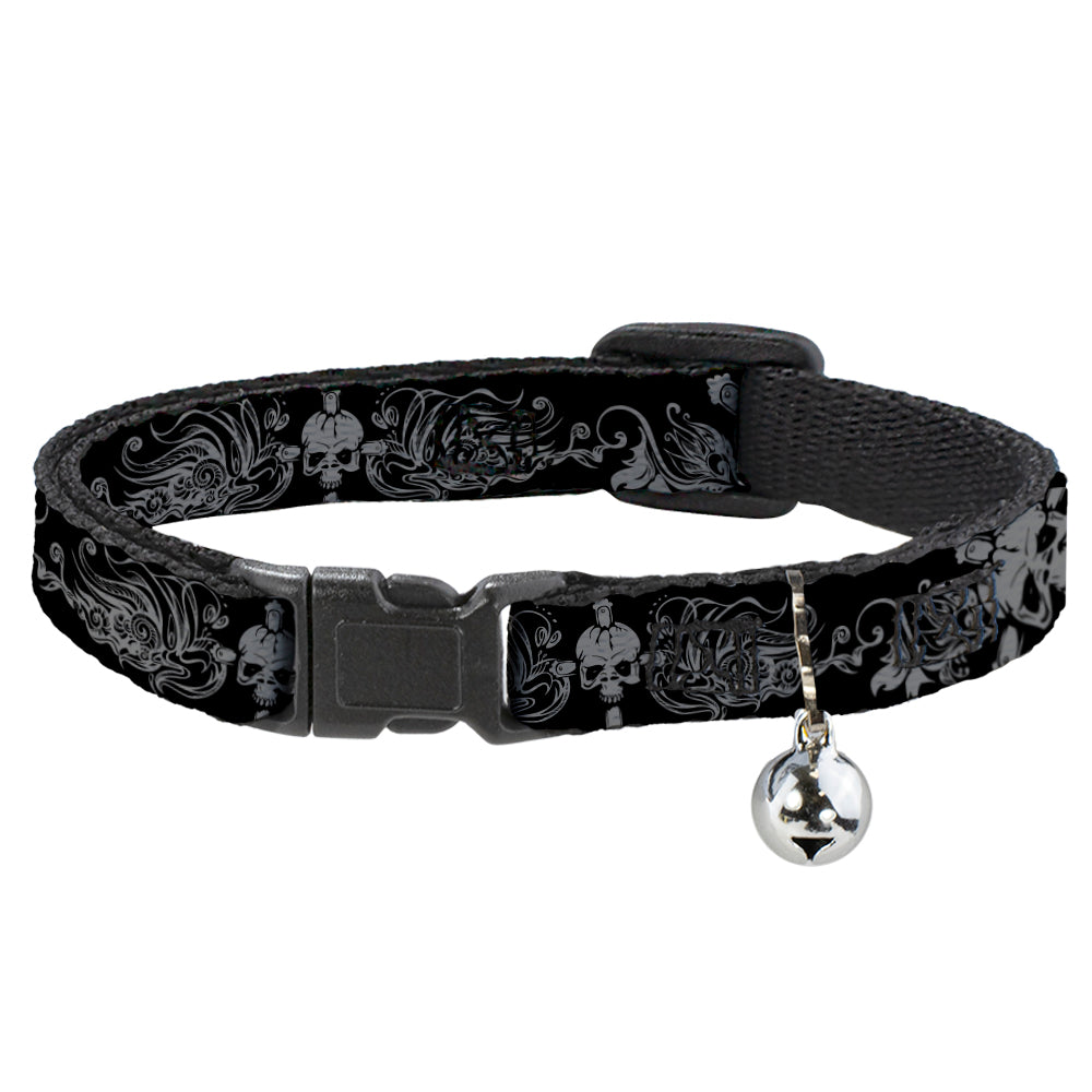 Cat Collar Breakaway - Skull & Dagger w Filigree Black Gray Breakaway Cat Collars Buckle-Down   