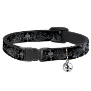 Cat Collar Breakaway - Skull & Dagger w Filigree Black Gray Breakaway Cat Collars Buckle-Down   