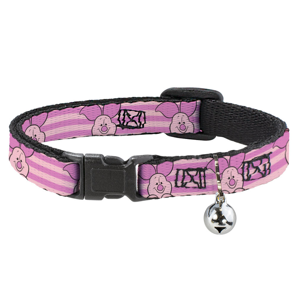 Cat Collar Breakaway with Bell - Winnie the Pooh Piglet Expression Close-Up Stripe Pinks Breakaway Cat Collars Disney   