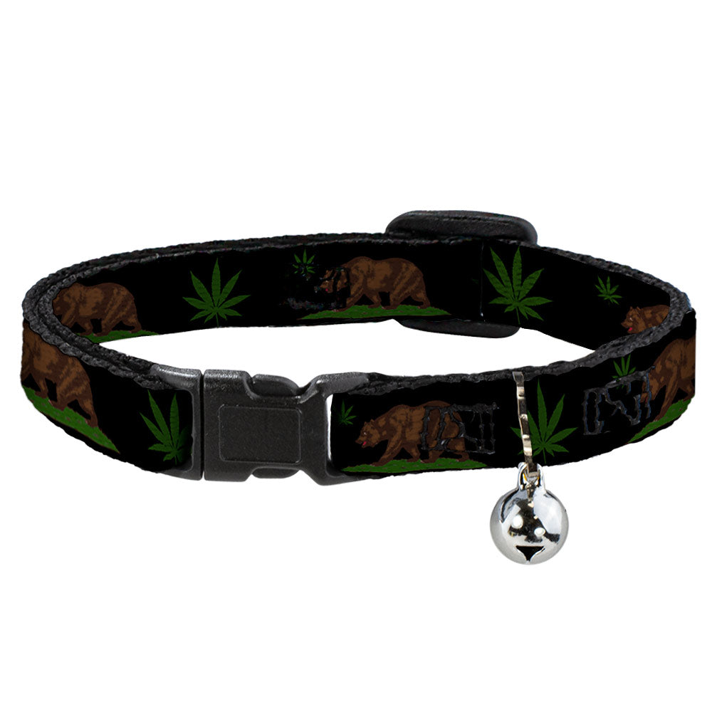 Cat Collar Breakaway - Cali Bear Pot Leaf Black Gray Green Breakaway Cat Collars Buckle-Down   