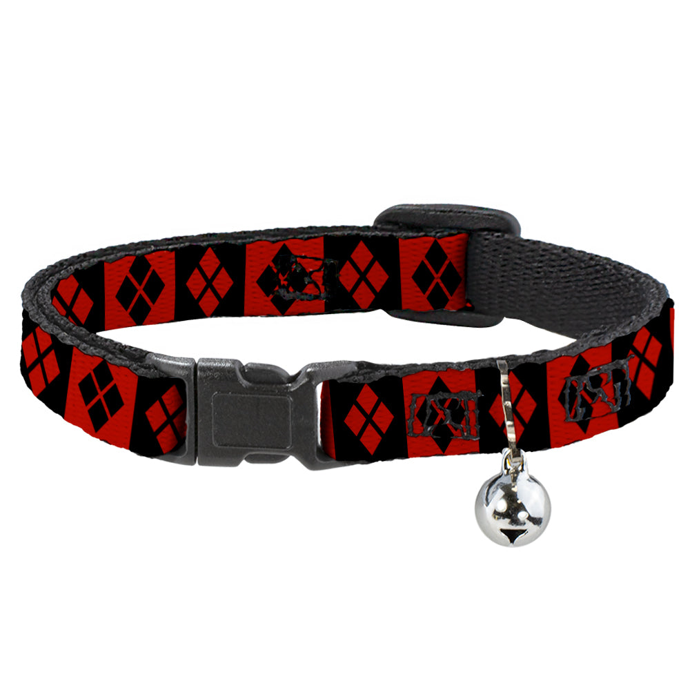 Cat Collar Breakaway - Harley Quinn Diamond Blocks Red Black Black Red Breakaway Cat Collars DC Comics   