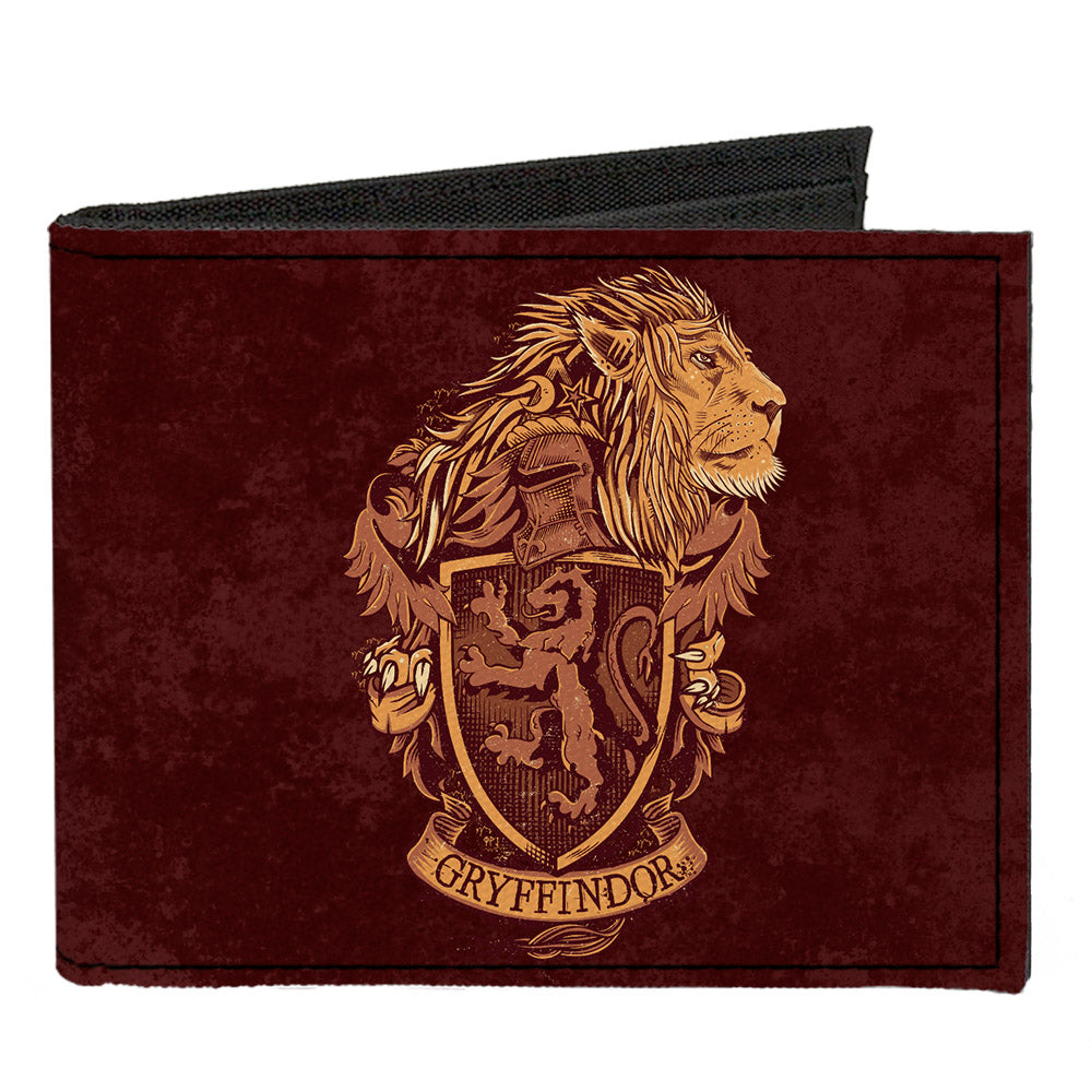 Canvas Bi-Fold Wallet - GRYFFINDOR Lion Crest + DETERMINATION BRAVERY COURAGE Banner Burgundy Reds Golds Canvas Bi-Fold Wallets Harry Potter Default Title