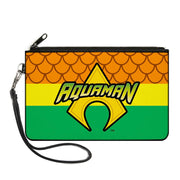 Canvas Zipper Wallet - LARGE - AQUAMAN Logo3 Scales Stripe Orange Yellow Green Canvas Zipper Wallets DC Comics   